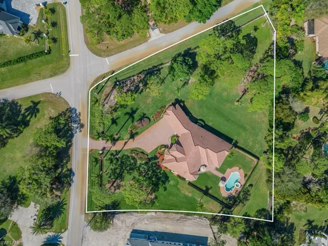 Aerial view of property's location with property parcel outlined