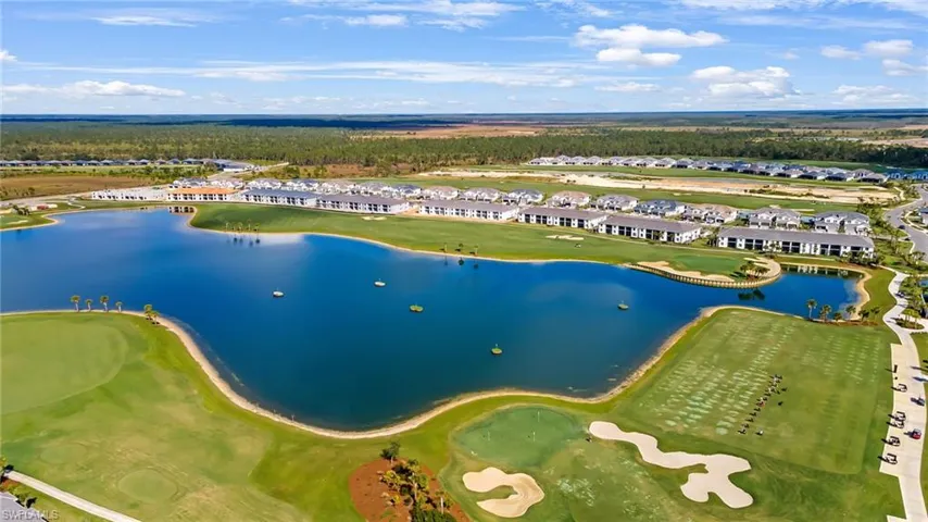Bird's eye view golf course and lake view