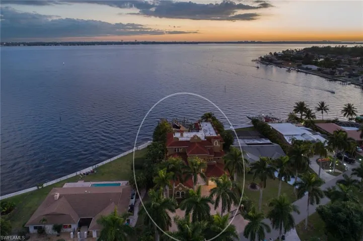 Aerial view of house on river