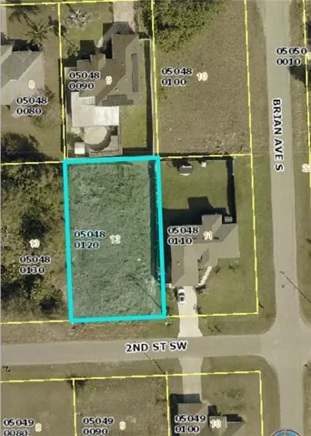 Aerial overview of property's location with property parcel outlined