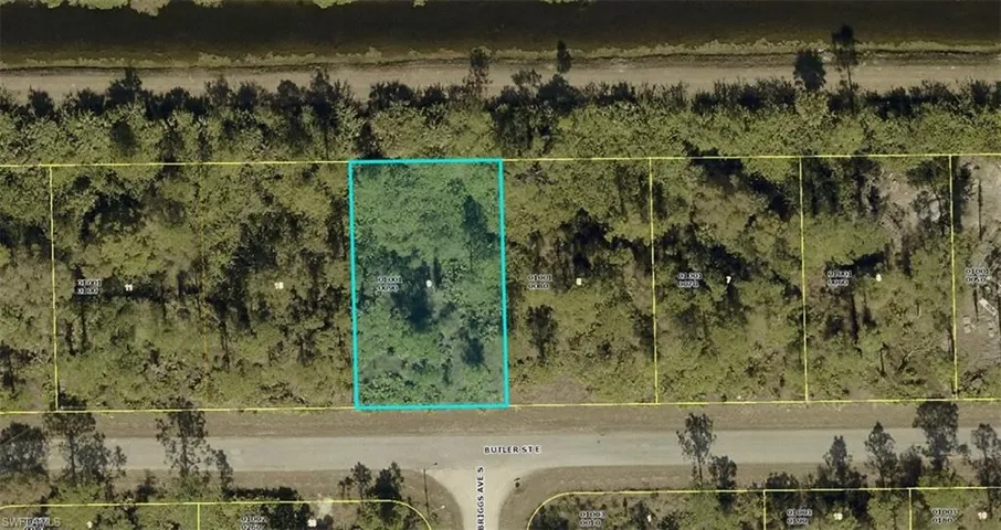 Aerial view of property's location with property parcel outlined