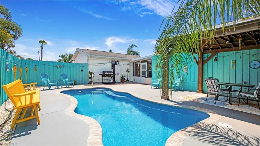 View of pool with a patio, a fenced in pool, a fenced backyard, a gazebo, and a grill