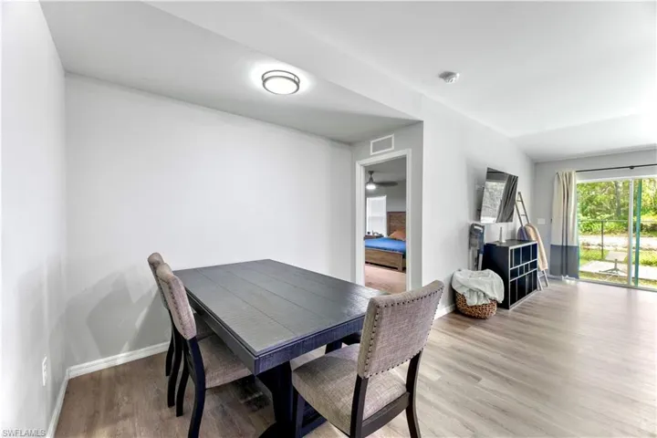 Dining room with light wood-type flooring