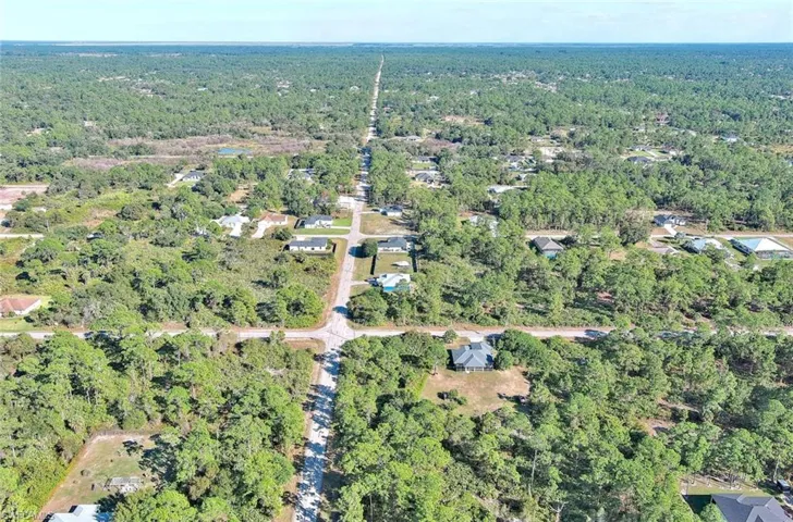 Aerial overview of property's location featuring a forest and nearby suburban area