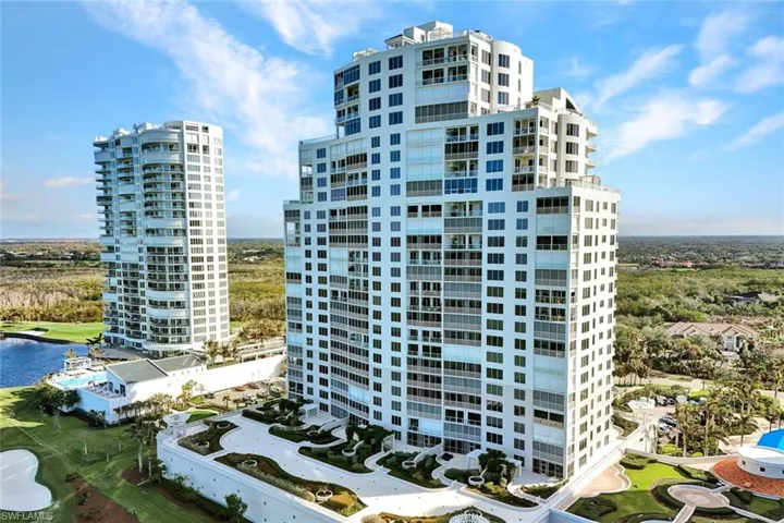 Rear view of Seaglass high rise. Unit 303 boasts one of the largest outdoor patio spaces!