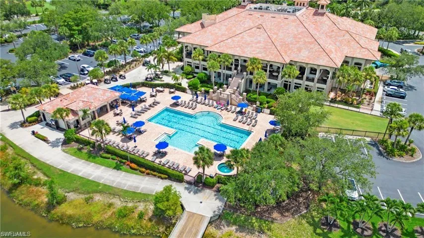 Aerial view of a pool