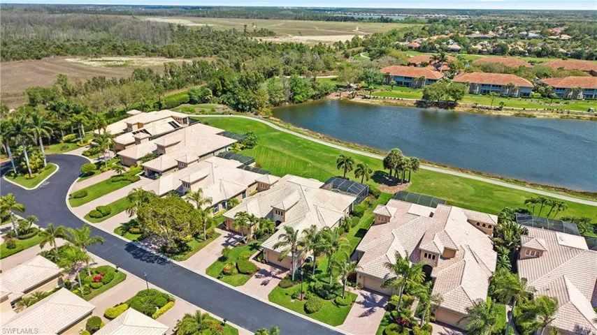 Aerial perspective of suburban area featuring a large body of water