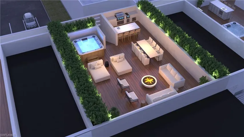 Roofdeck at night, fully customized