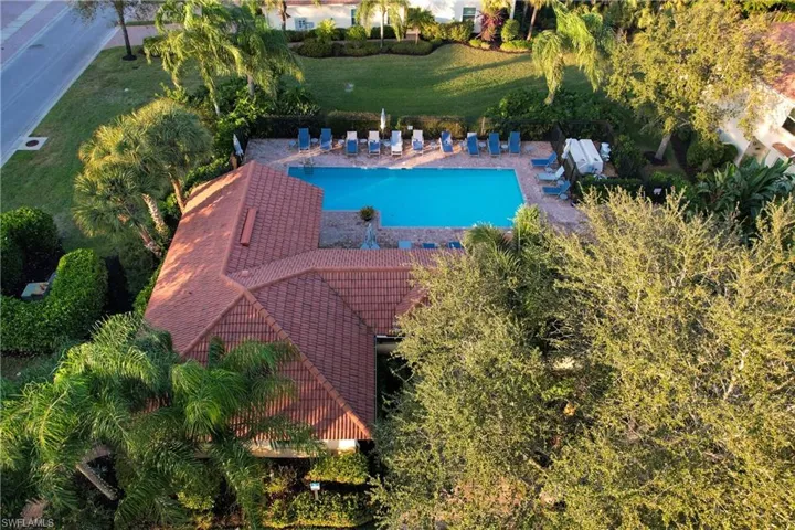 Drone / aerial view of a pool area