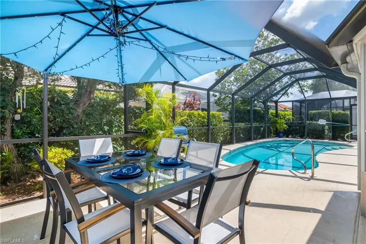 View of pool with a lanai and a patio