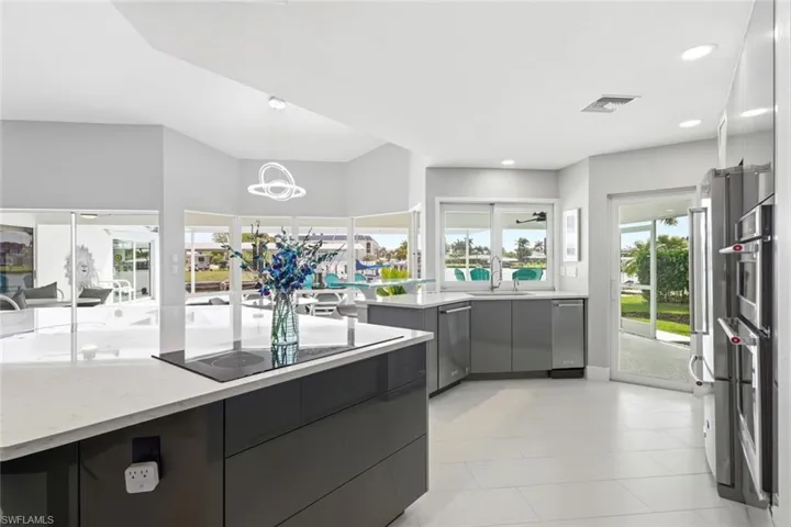 Contemporary and open kitchen layout with great water views.