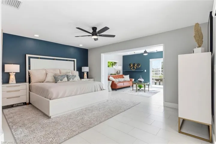 Primary bedroom with expanded bonus space.