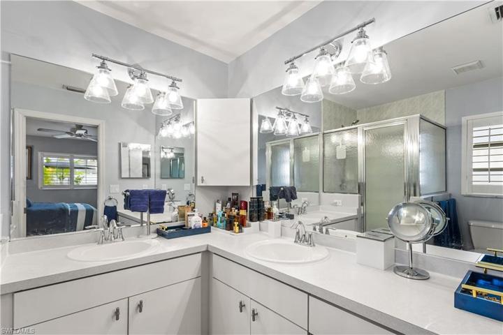 Dual sinks with updated light fixtures
