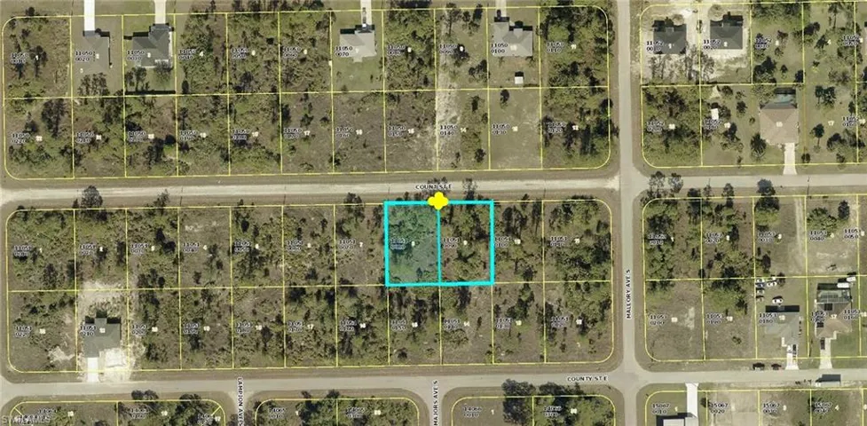 Aerial map of property and surrounding area with property boundaries highlighted