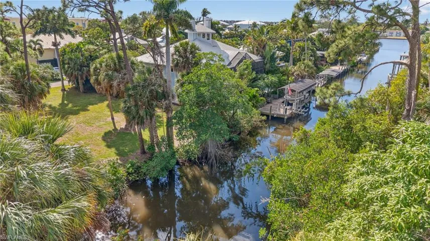 Aerial view of a nearby body of water