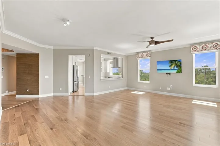 Great room with open living and windows all around