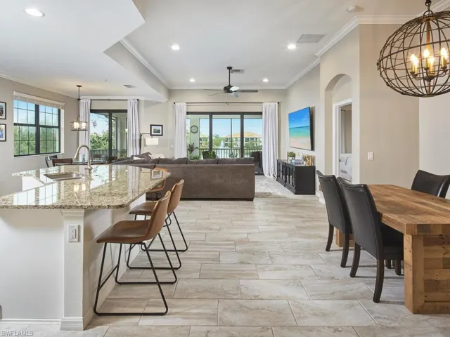 The spacious great room boasts eye-catching detail and finishes, including a gorgeous view.