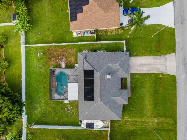 View from above of property with a pool