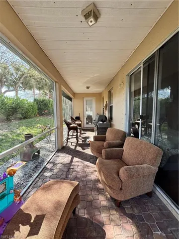 Sunroom with stone finish flooring