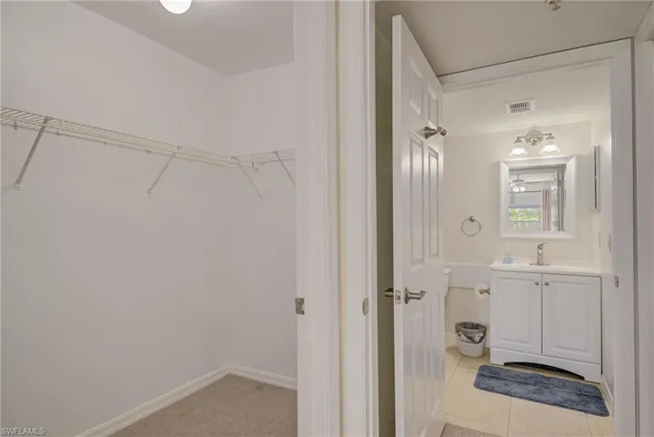 Bathroom with vanity and a spacious closet