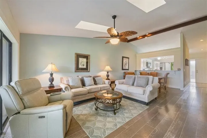 Spacious living room with vaulted ceilings