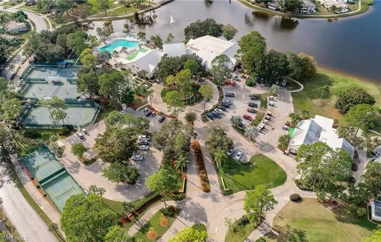 Aerial view of a nearby body of water