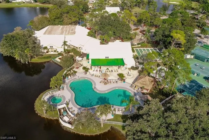Bird's eye view of a nearby body of water