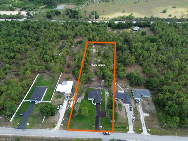 Aerial view of property's location with property parcel outlined