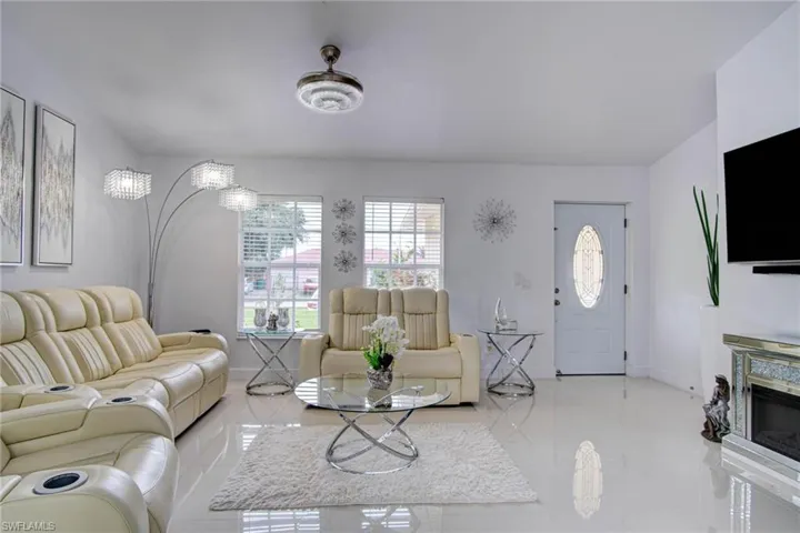 Living room with a fireplace