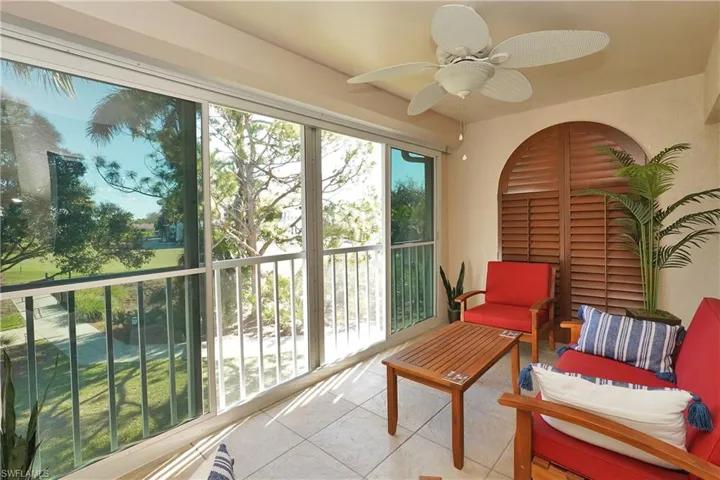 East facing lanai off primary bedroom with hurricane shutters and plexiglass for the hot or cool days