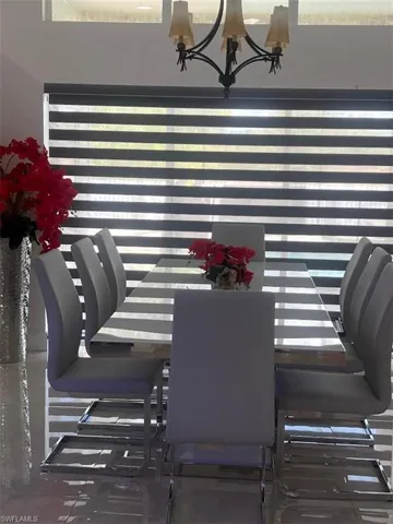 Dining space featuring a chandelier