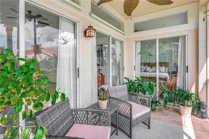 View of patio with ceiling fan