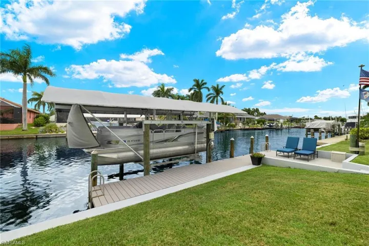 View of dock featuring a water view and a yard