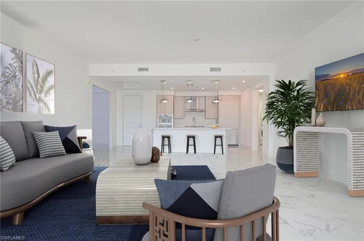 Virtually Staged living area looking at kitchen