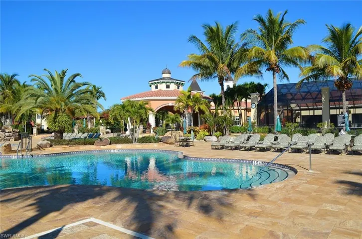 Community pool featuring a patio