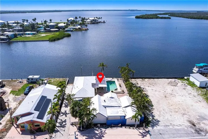 Aerial view of a nearby body of water