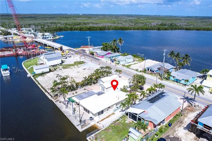Aerial view of a nearby body of water