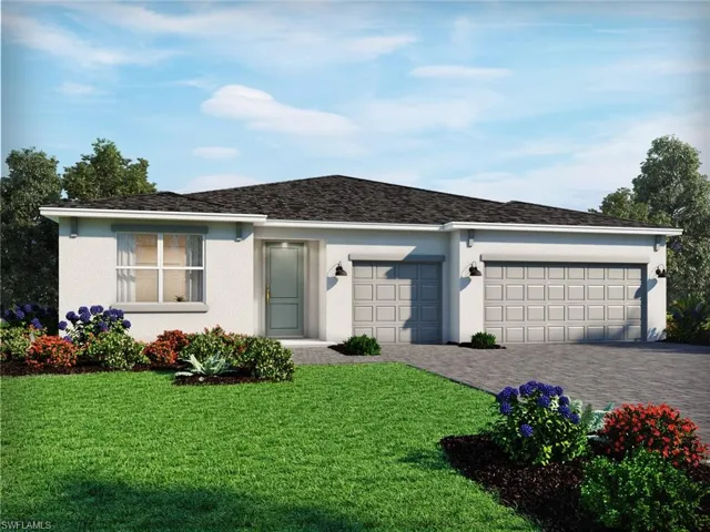 Ranch-style home with a garage and a front yard