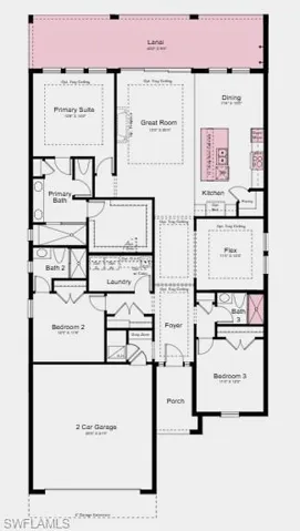 Floor Plan - Additional Highlights Include: 10' ceilings, 8' interior doors, outdoor kitchen rough-in, shower enclosure in secondary bath, and impact windows