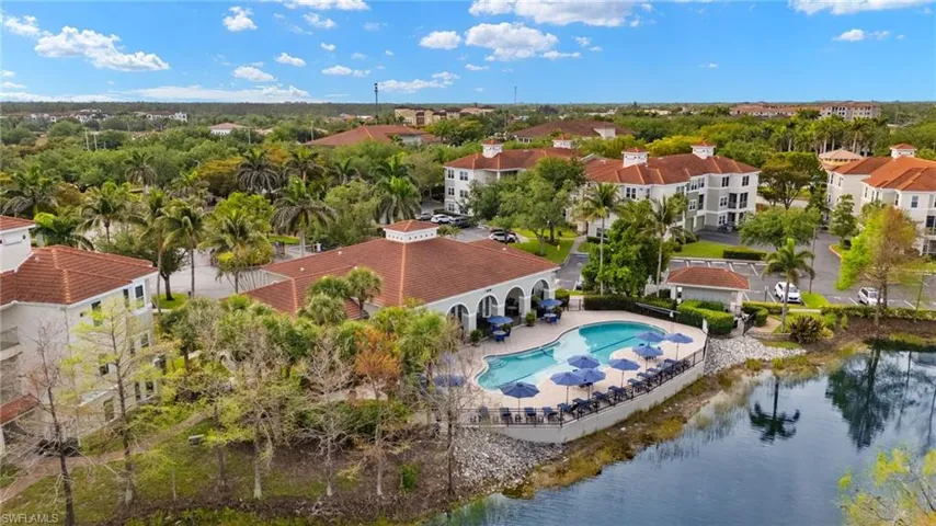 Drone / aerial view of a pool area