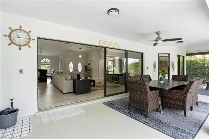 Dining room with a ceiling fan