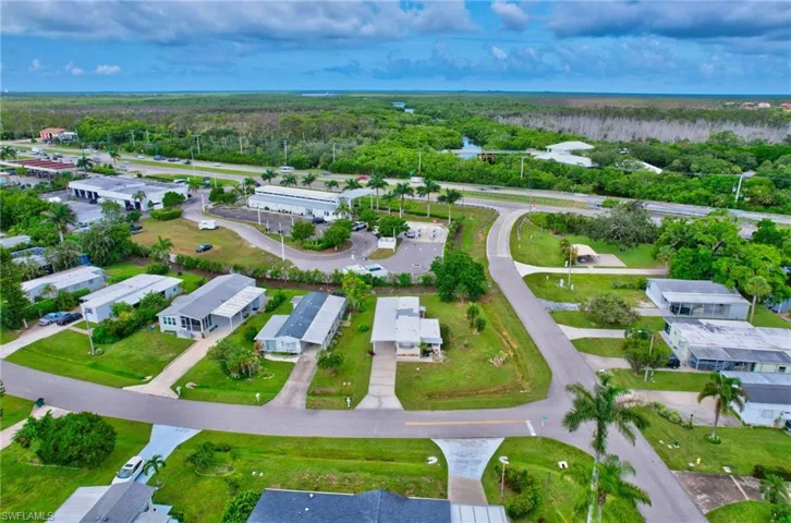 Aerial view of residential area with a forest