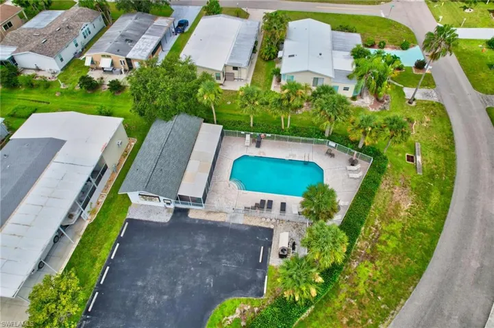 Aerial view of a pool