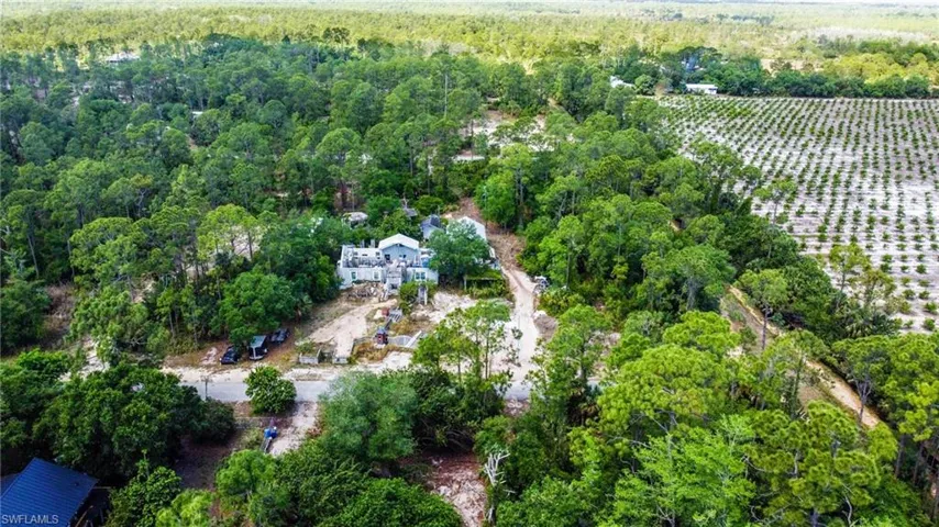 Birds eye view of property with a view of trees