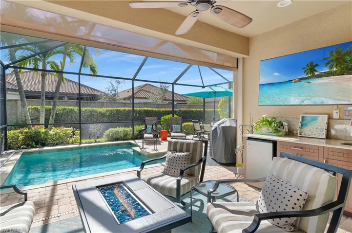 Lanai Kitchen, firepit sitting area, large TV, Traeger grill all remain