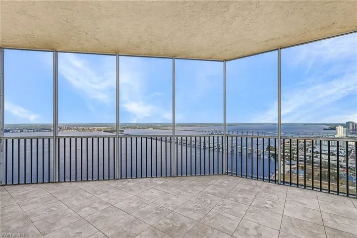 Screened balcony overlooking river
