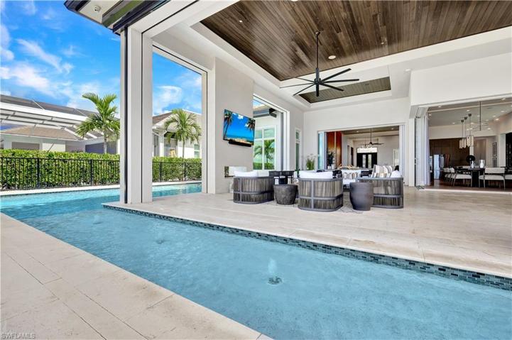 Decorative pool feature with fountain