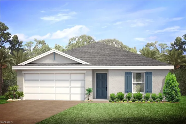 Ranch-style house with a front lawn and a garage