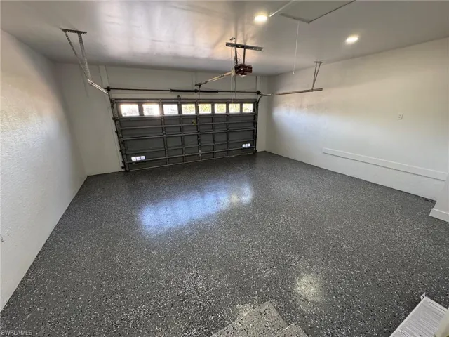 Garage with a textured wall