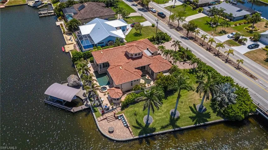 Bird's eye view of a nearby body of water